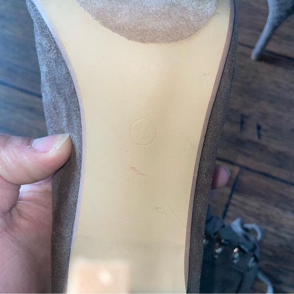 Taupe 🍁 Suede lace up heels fall heels stiletto pumps zipper heels - Picture 6 of 11